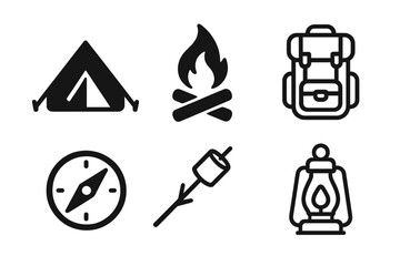 Camping essentials including tent, campfire, and backpack for outdoor adventures in nature