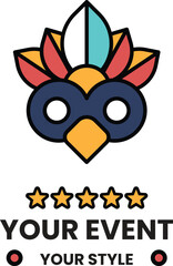 A colorful bird mask with a star pattern