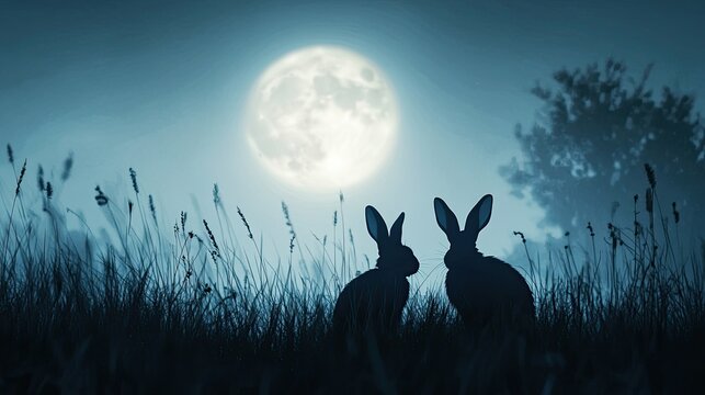 rabbit and moon