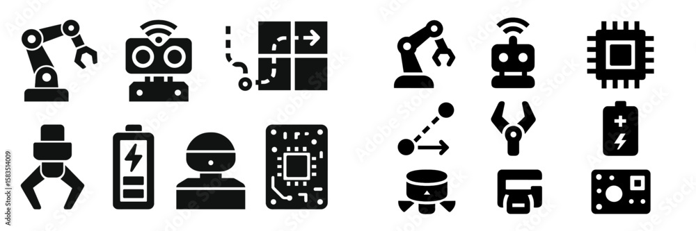 Poster silhouettes of robotics and automation symbols showcased in a creative design against a contrasting 