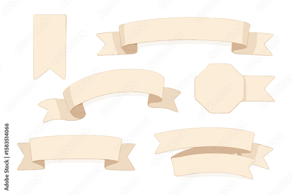 Poster different styles of blank ribbon banners suitable for design projects in various shapes and sizes