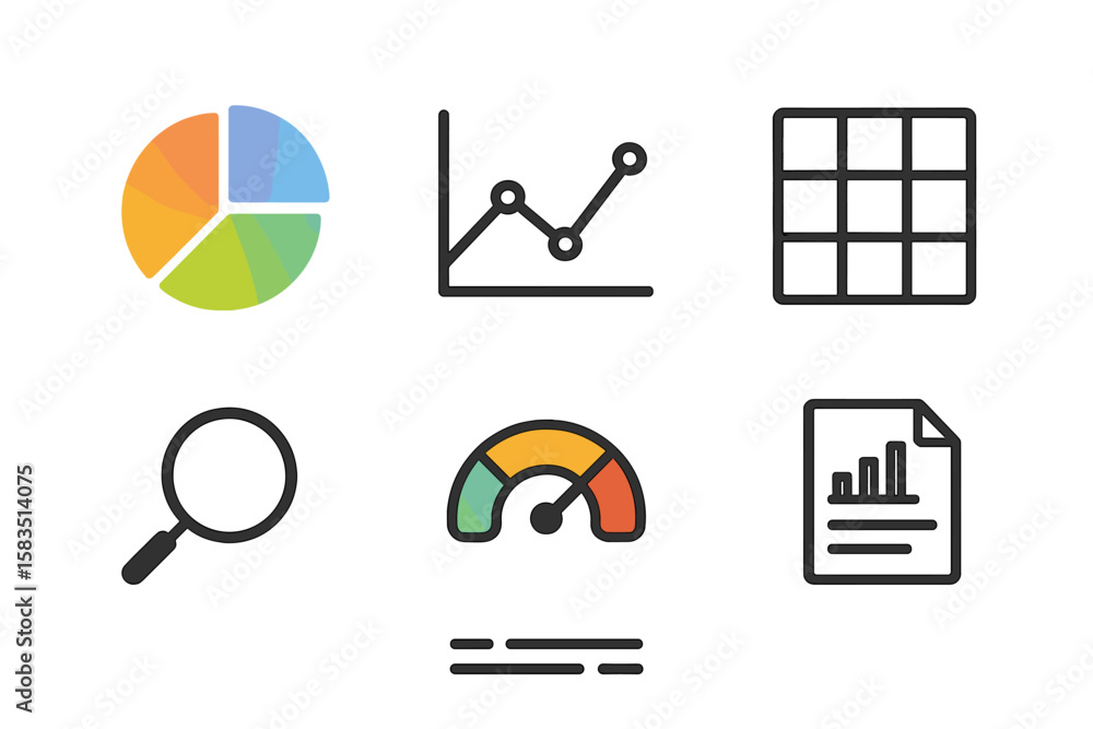 Poster data visualization icons depicting analytics tools for business insights and performance monitoring