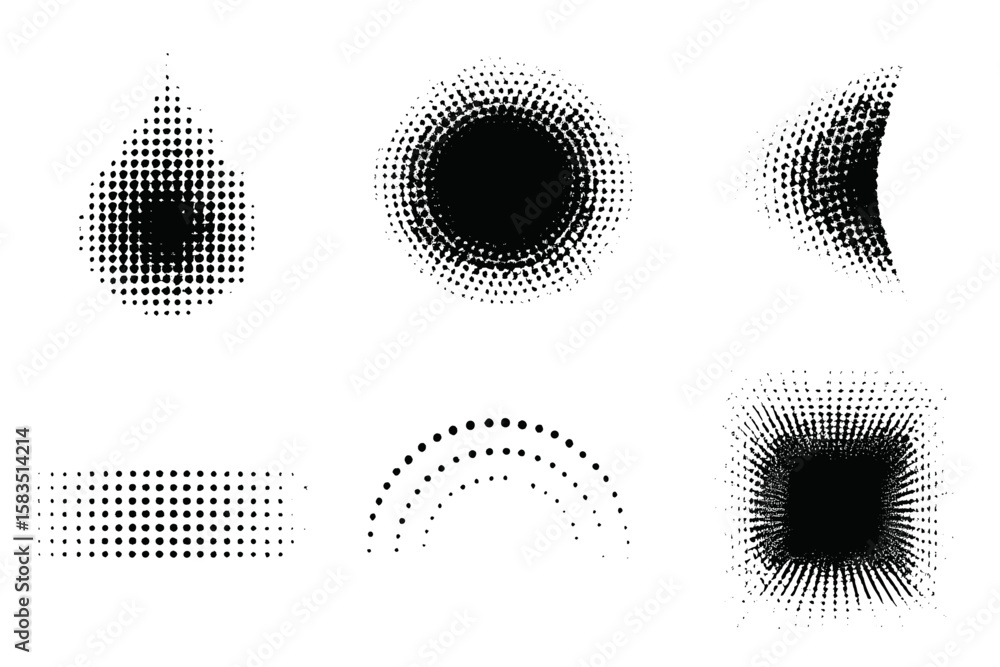 Poster various black dot patterns used in design to create visual interest and texture in graphics and illu