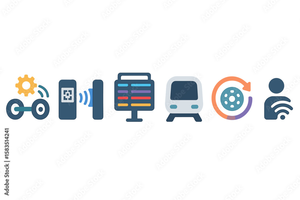 Poster transportation icons illustrating various travel modes and technologies for navigation in urban sett