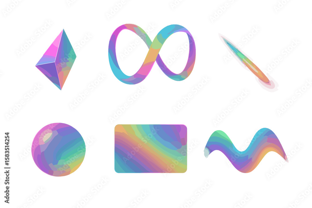 Aufkleber colorful abstract shapes in various forms displaying a vibrant rainbow spectrum against a white back
