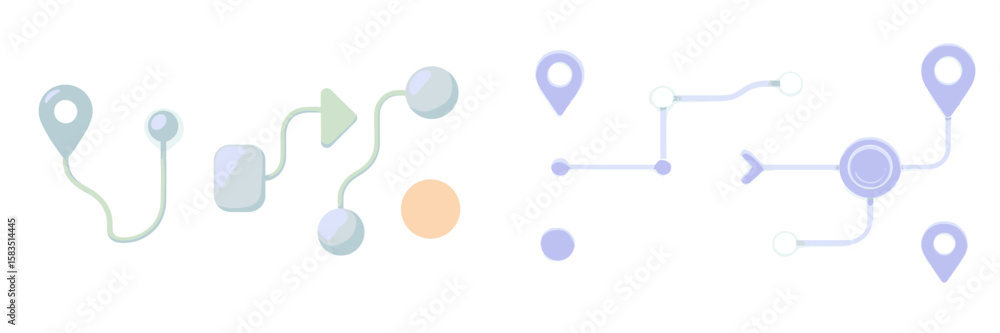 Poster unique digital icons representing navigation and mapping concepts for user interface design and appl
