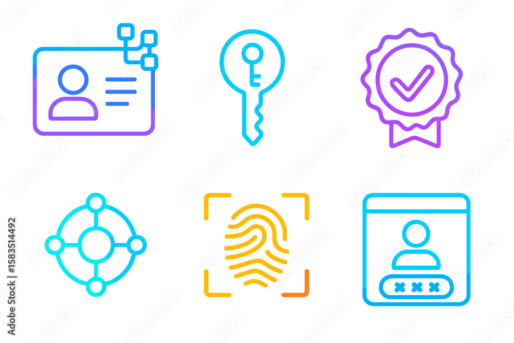 Poster icons representing security measures for identity verification and digital safety in modern applicat
