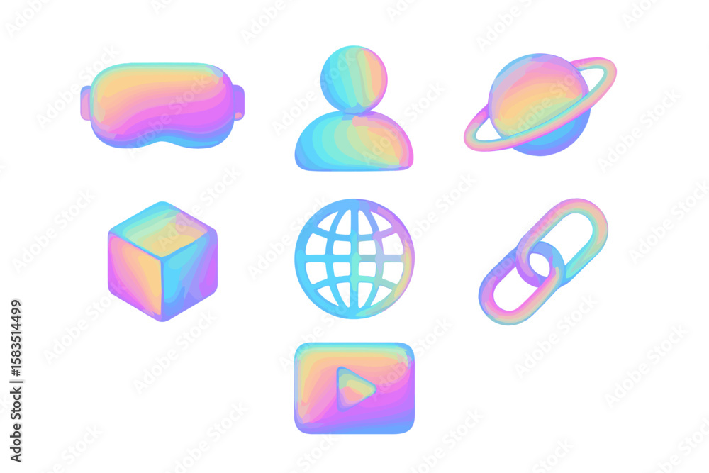 Poster vibrant collection of digital icons representing technology and virtual experiences in a colorful de