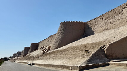 Ancient city walls at the inner city of Khiva in Uzbekistan 