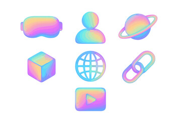 Vibrant collection of digital icons representing technology and virtual experiences in a colorful design