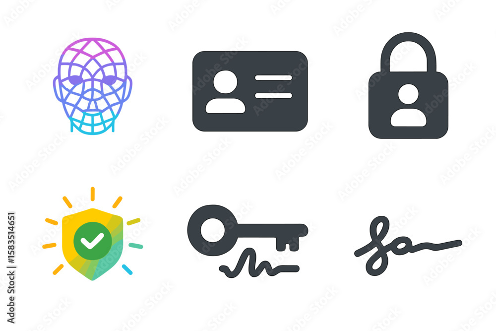 Aufkleber digital security and identity verification icons representing modern technology and safety measures 
