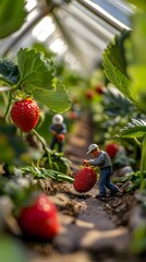 Miniature Strawberry Harvesters in a Greenhouse