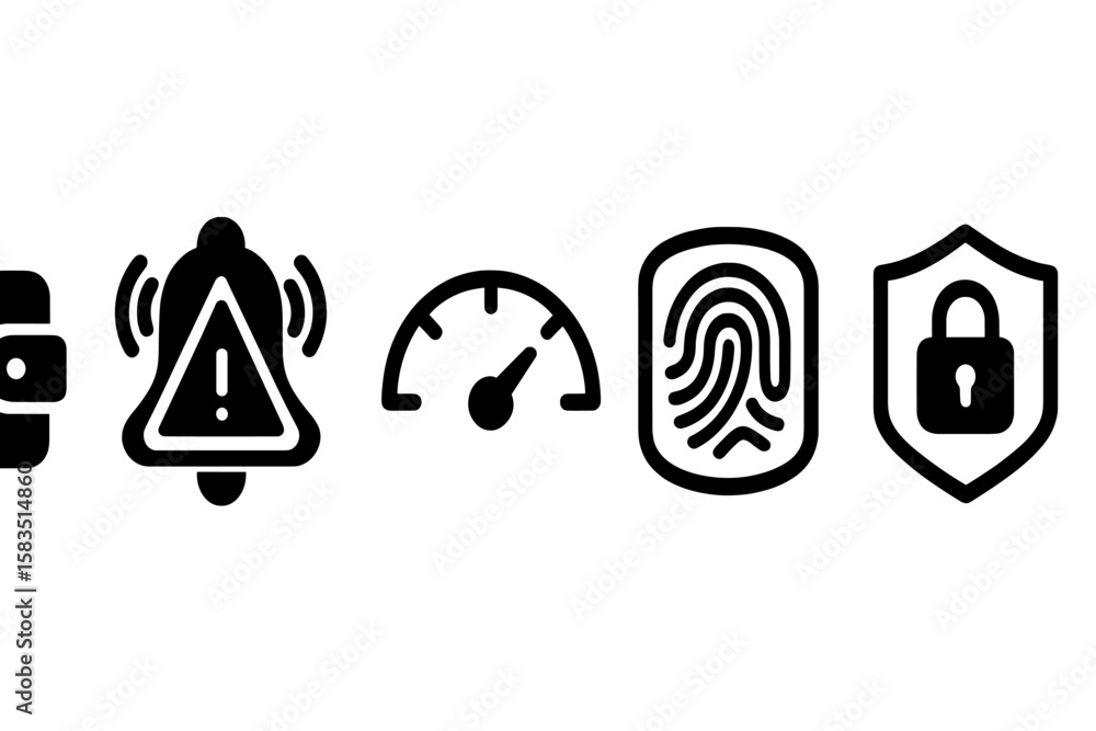 Aufkleber icons representing security features and alerts in a digital environment on a plain background