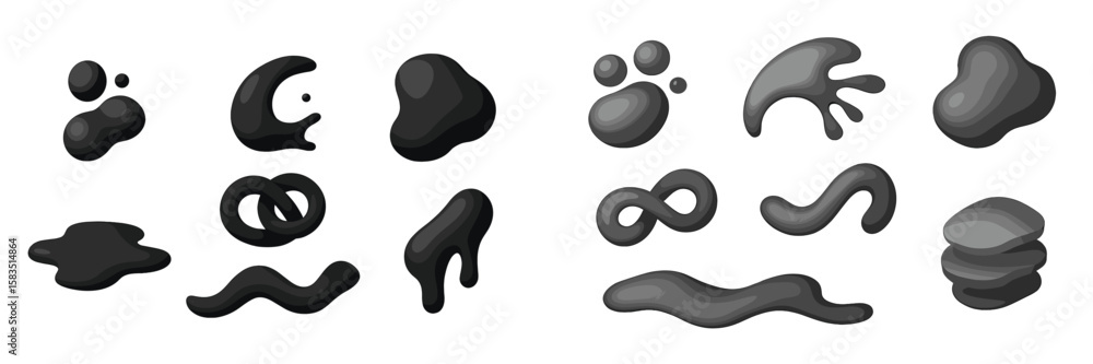 Poster black abstract shapes and organic forms arranged creatively against a white background for design pr