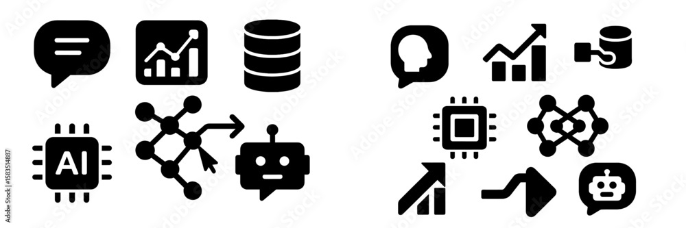 Poster various icons representing artificial intelligence, data analysis, and technology concepts in a mode