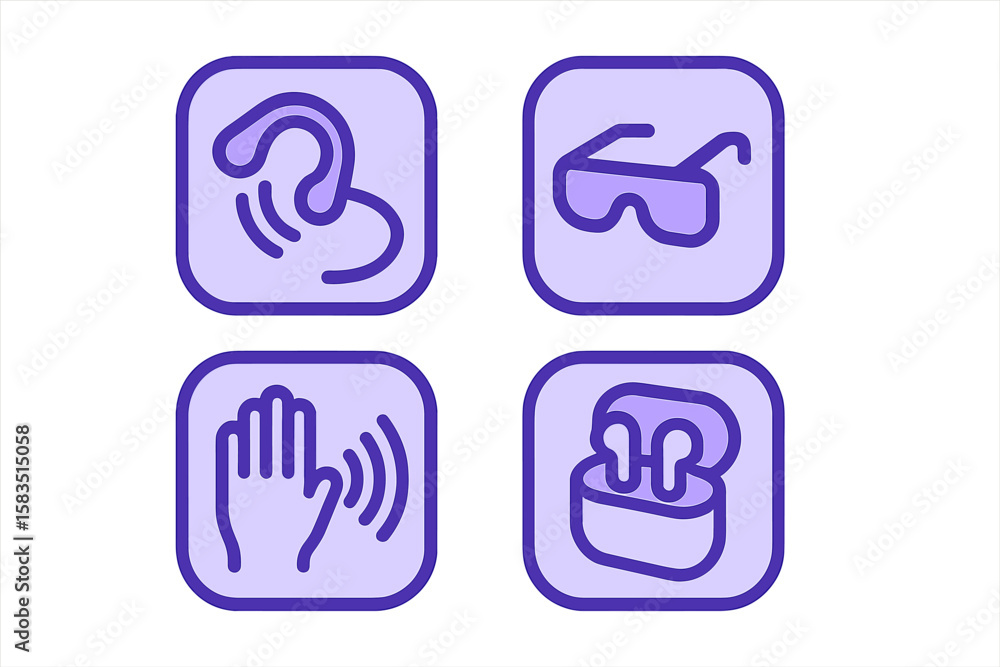 Poster symbols representing audio and visual technology tools displayed on a light purple background highli