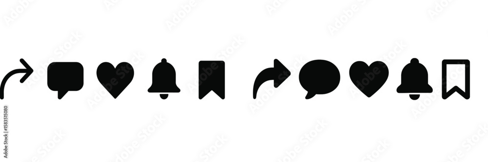 Poster collection of black icons representing various social media actions and notifications displayed on a