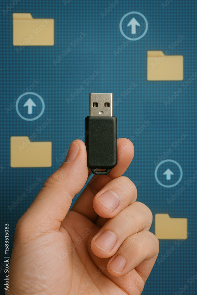 Poster a holding a usb drive symbolizes secure data transfer and efficient digital storage management