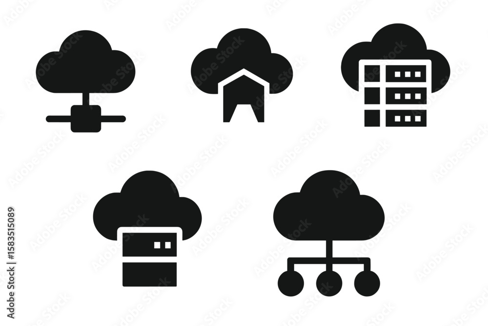 Poster various cloud computing symbols representing networking, storage, and services for technology concep
