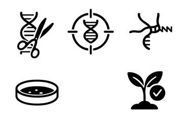 Obraz premium Exploring genetic engineering techniques with icons depicting CRISPR, DNA modification, and plant growth