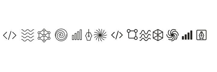 Fototapeta premium Modern graphic symbols used in technology and design enhancements showcase creativity and innovation in digital communication