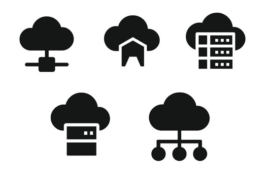 Various cloud computing symbols representing networking, storage, and services for technology concepts and digital infrastructure