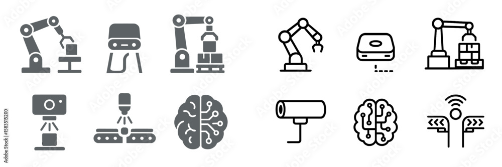 Poster robotic automation symbols illustrating various advanced technologies used in manufacturing and indu