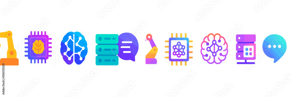 Poster modern technology icons illustrate concepts of automation, artificial intelligence, and data process