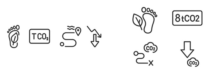Icons showcasing carbon footprint reduction techniques for environmental awareness and sustainability initiatives