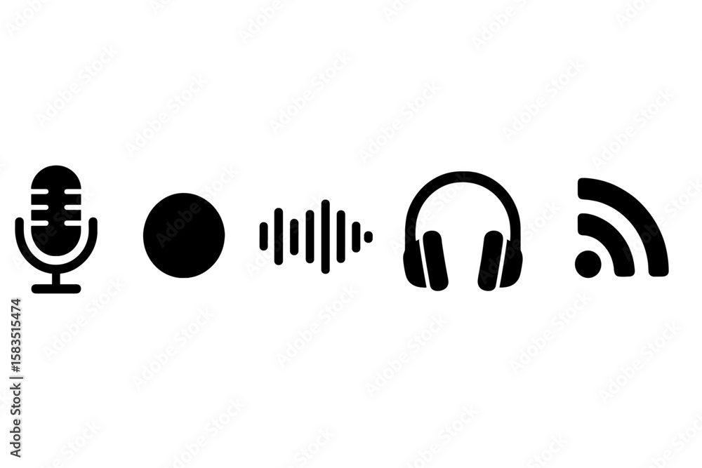 Poster creative audio elements representing different aspects of sound production for various platforms