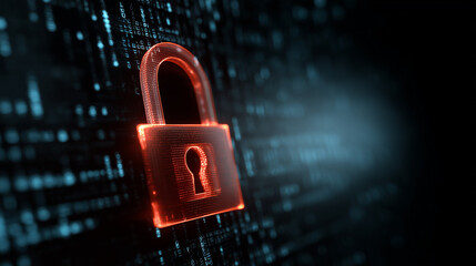 Futuristic Digital Lock Graphic with Cybersecurity Elements for Data Protection and Privacy Concepts in Modern Technology Environments