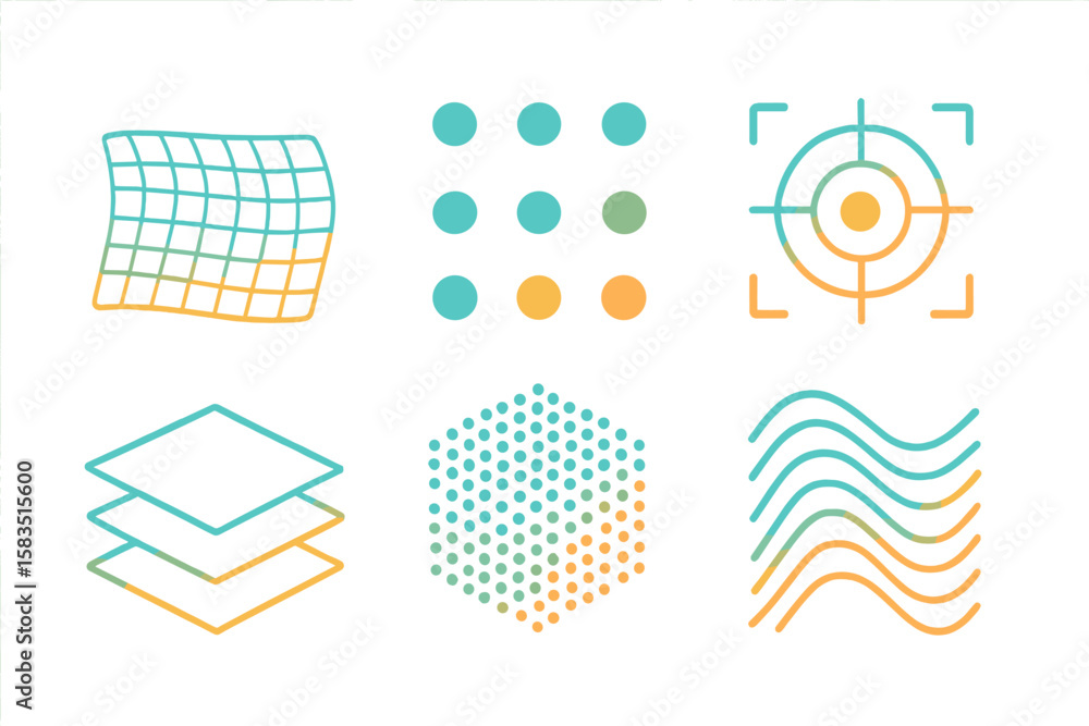 Aufkleber abstract designs featuring geometric shapes and patterns in soft colors on a white background