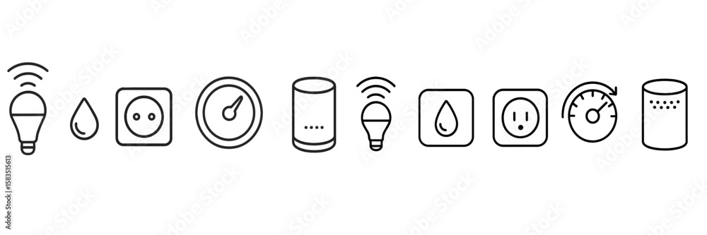 Poster collection of simple icons representing various smart home devices and climate monitoring tools in a