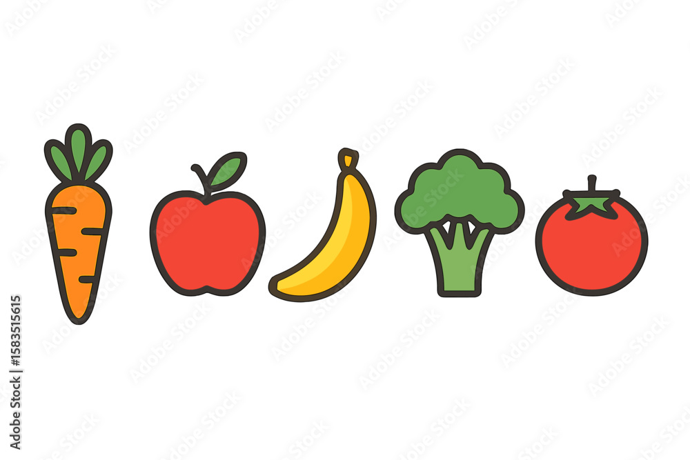 Aufkleber colorful array of fruits and vegetables displayed in a simple artistic style for health and nutritio