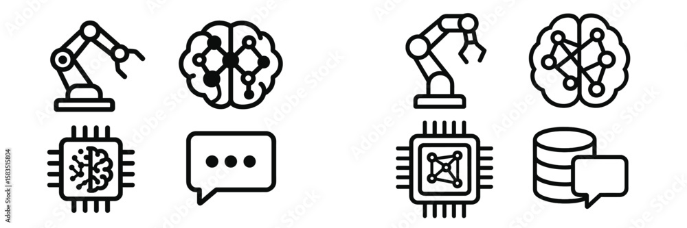 Poster explore the intersection of technology and artificial intelligence through various symbols represent