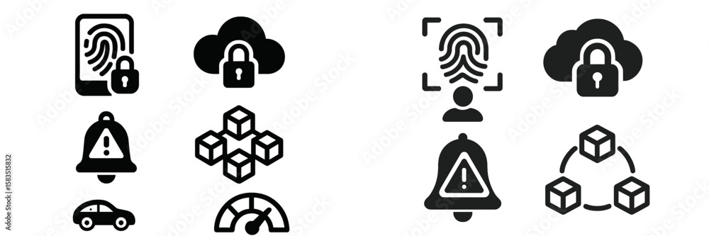 Poster security icons representing digital authentication and alert systems for data protection and device 