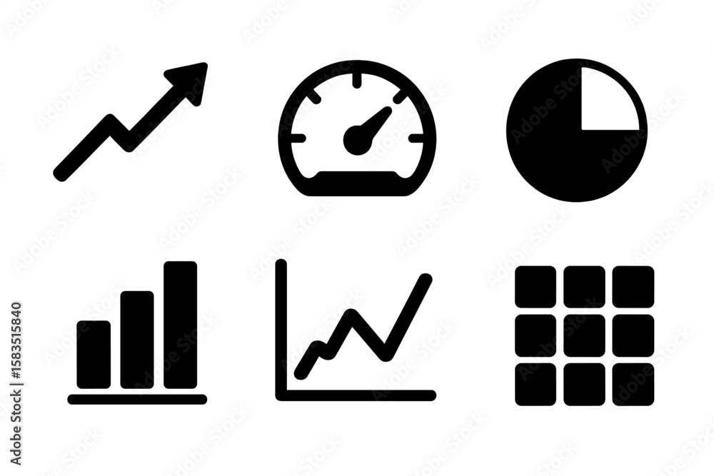 Poster creative illustrations of business metrics and progress indicators for data visualization and analys