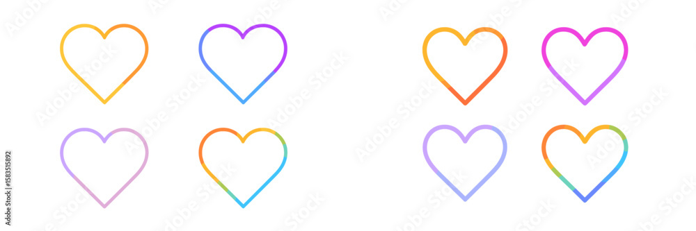 Poster colorful heart designs arranged in a grid pattern for creative projects and digital use