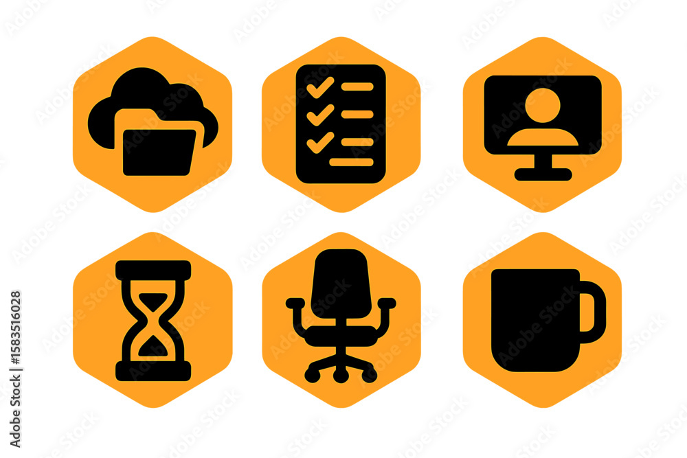 Aufkleber icons representing productivity tools in a modern workspace designed for efficiency and organization