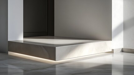 Modern, minimalist entryway step with subtle lighting