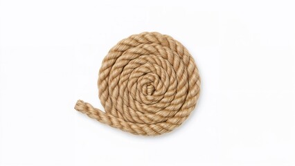 Twisted sisal string arranged in a coil on white background
