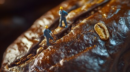 Miniature figures inspecting roasted coffee beans
