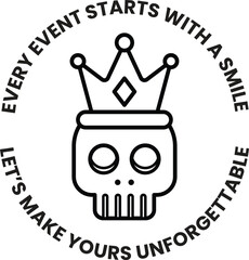 A skull with a crown on it with the words 