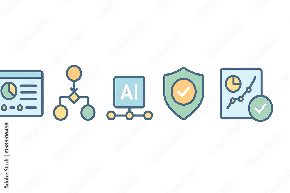 Poster visual representation of digital concepts including data analysis, artificial intelligence, and secu