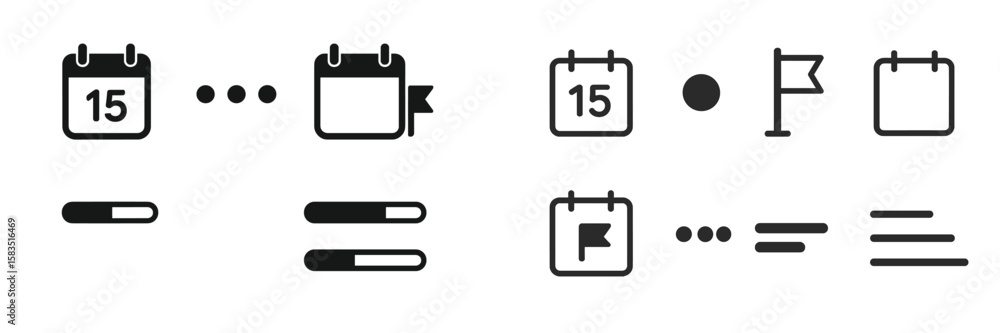 Poster calendar icons depicting various planning and organizing elements for daily tasks or events in a mod