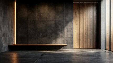 Modern minimalist entryway with warm lighting