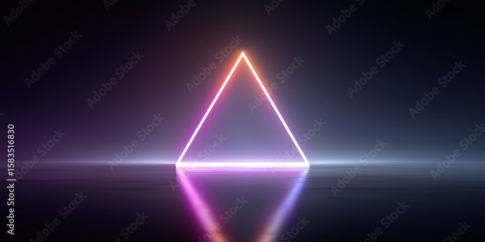 Wall mural vibrant pink outlined triangle centered with reflection on dark gradient