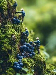 Miniature People Harvesting Blackberries