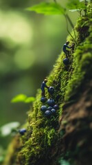 Miniature People Harvesting Blackberries