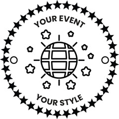 Obraz premium A black and white logo with a globe and stars
